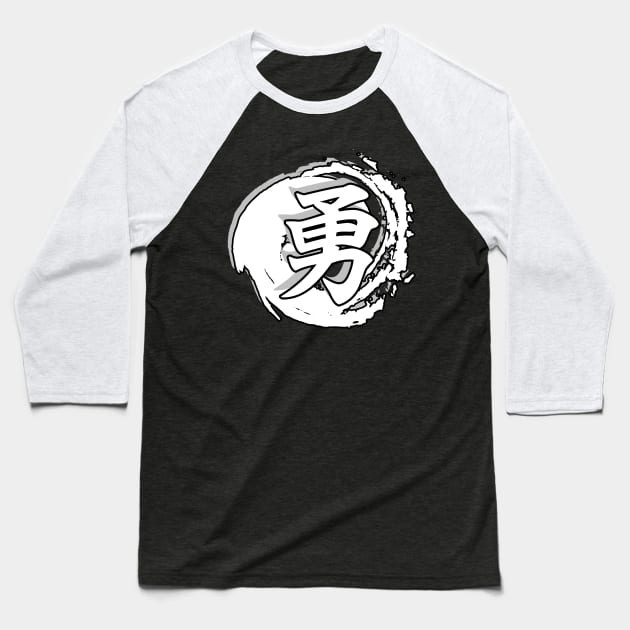 Retro Japanese Old Kanji for Courage Dark Version Baseball T-Shirt by Asiadesign